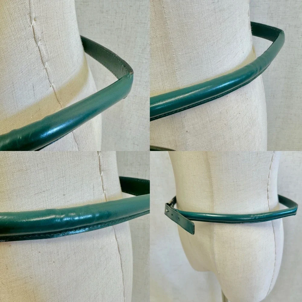 Vintage Ralph Lauren Emerald Green Tubular Leather‎ Rolled Skinny Belt Size 30